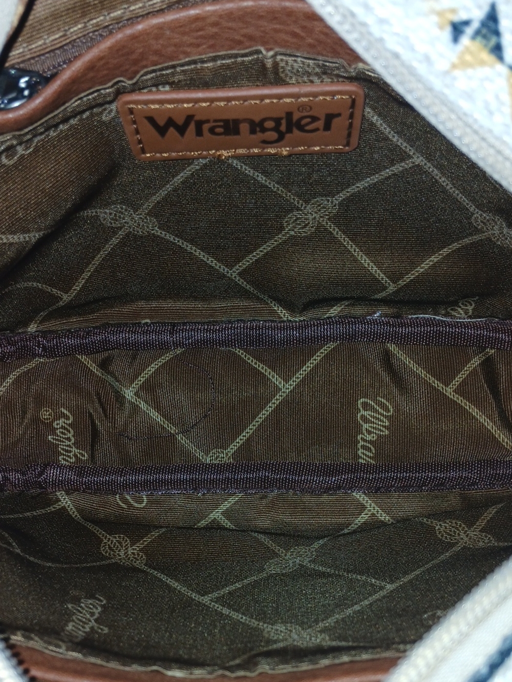 Wrangler Aztec-Pattern Crossbody Bag in White, Tan and Navy - Picture 6 of 6